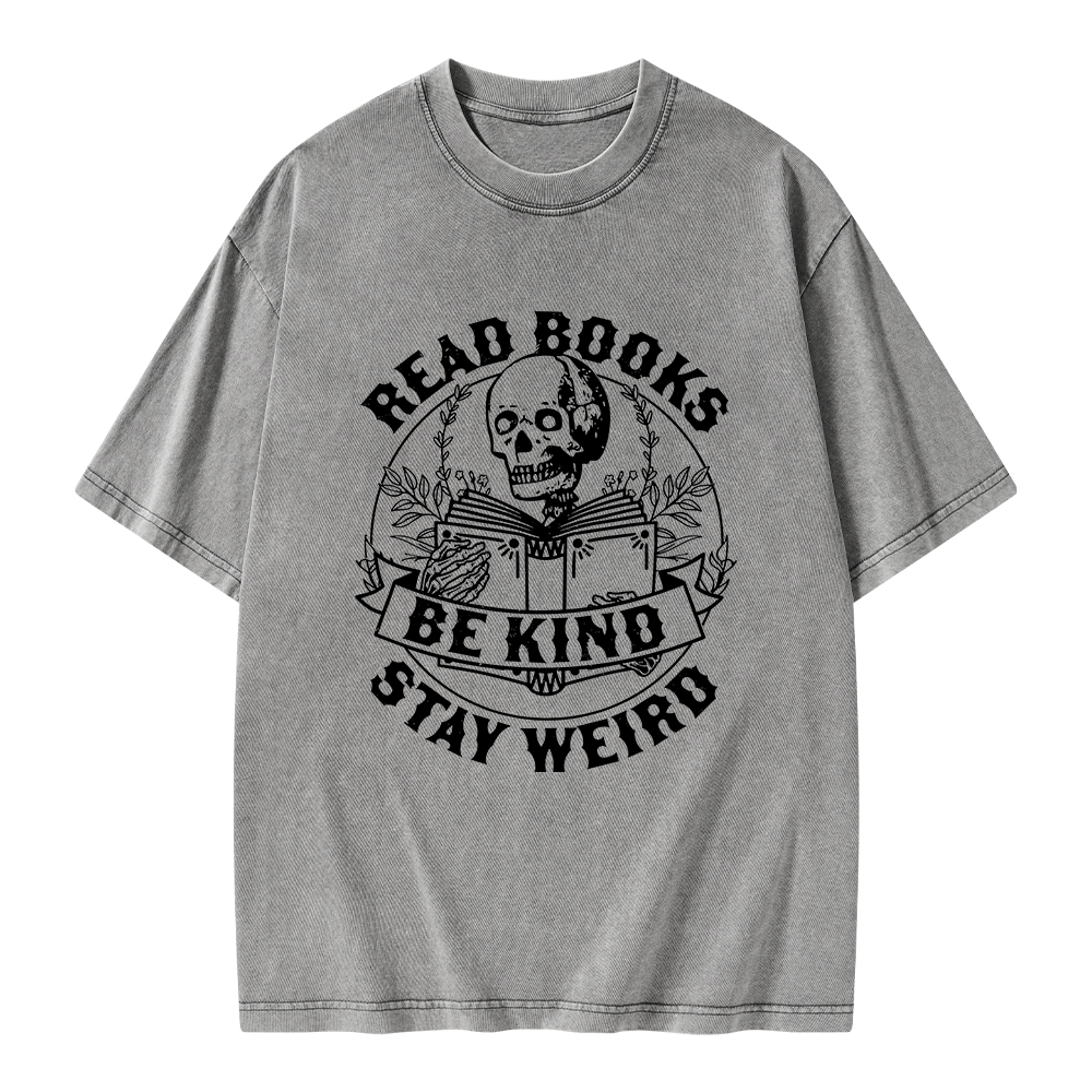Pagewings Read Books Be Kind Stay Weird Unisex Washed T-shirt
