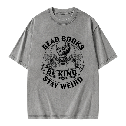 Pagewings Read Books Be Kind Stay Weird Unisex Washed T-shirt