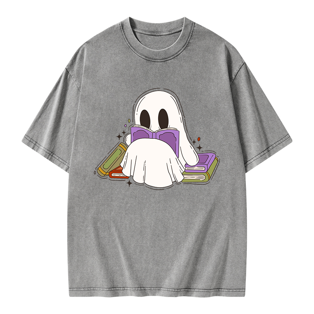 Pagewings Halloween A Ghost Reads Books Every Day Unisex Washed T-shirt