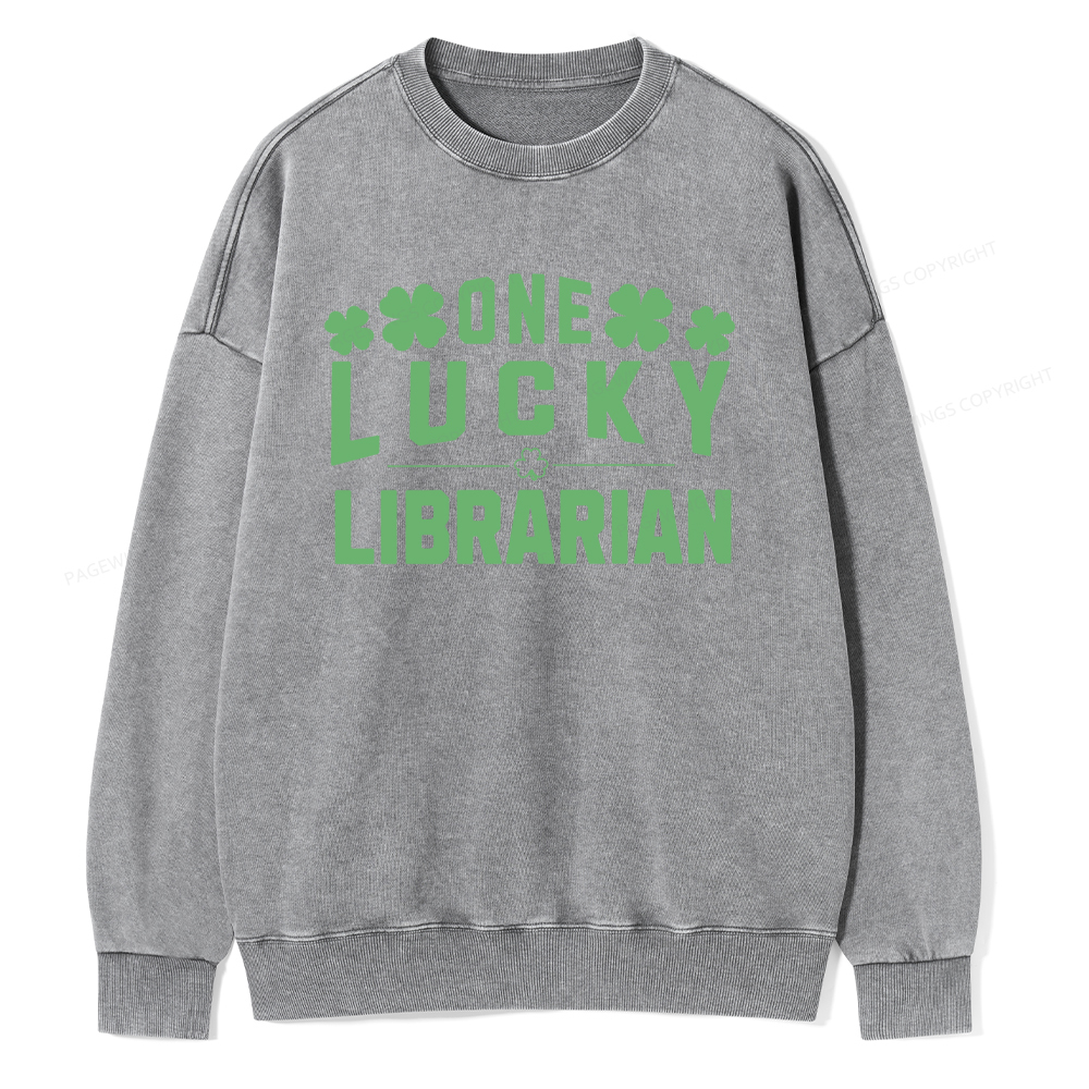 Pagewin Lucky Librarian Comfort Colors Tshirt Unisex Washed Sweatshirt