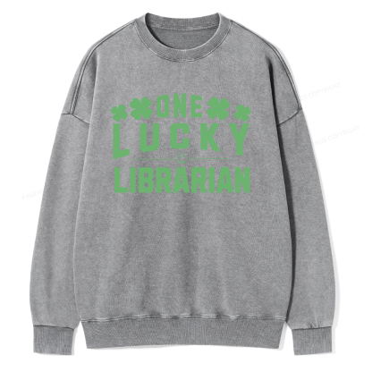 Pagewin Lucky Librarian Comfort Colors Tshirt Unisex Washed Sweatshirt