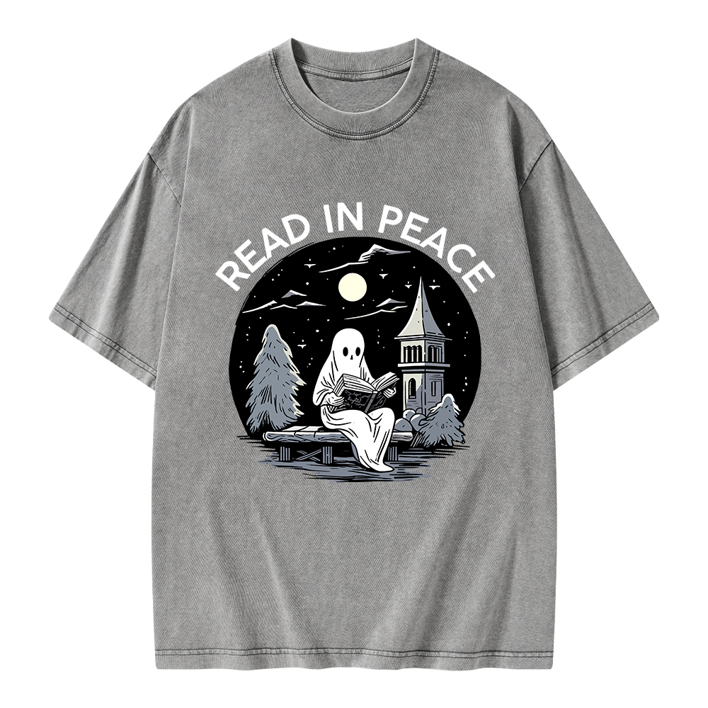 Pagewings Halloween Read In Peace Unisex Washed T-shirt