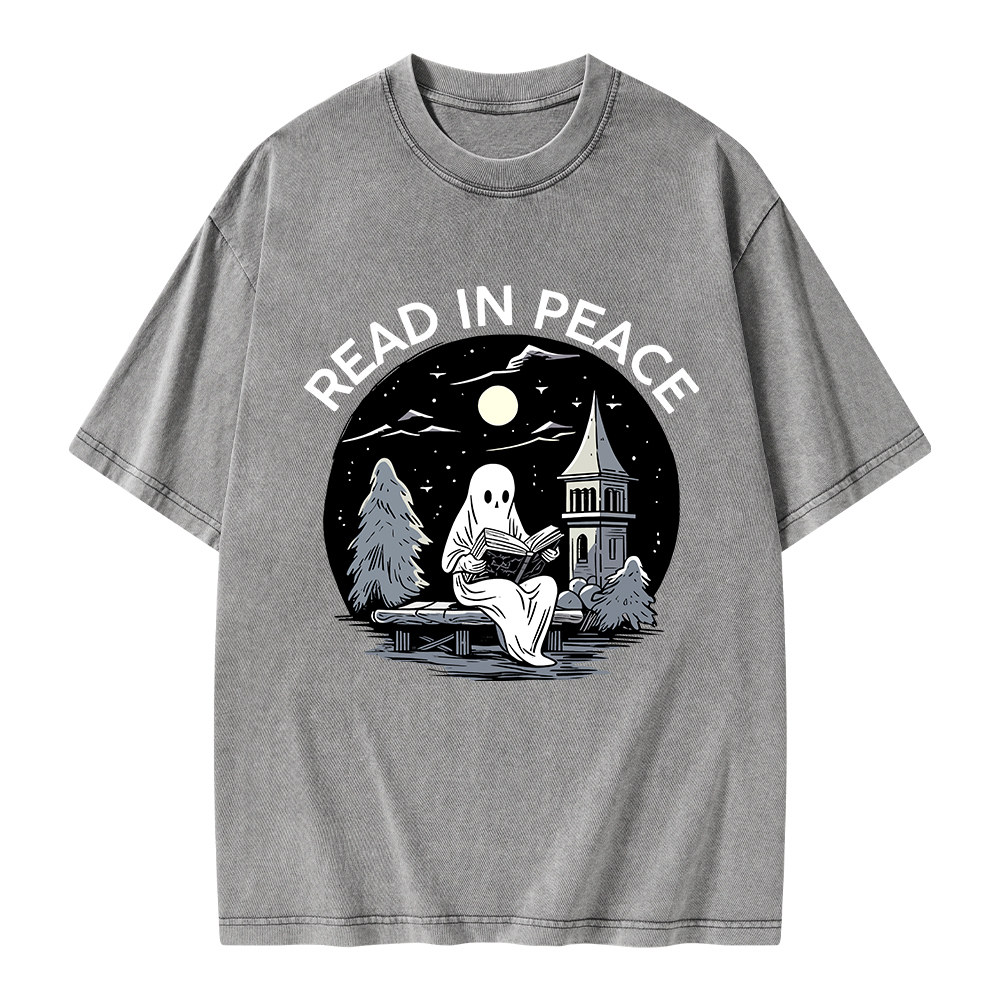 Pagewings Halloween Read In Peace Unisex Washed T-shirt