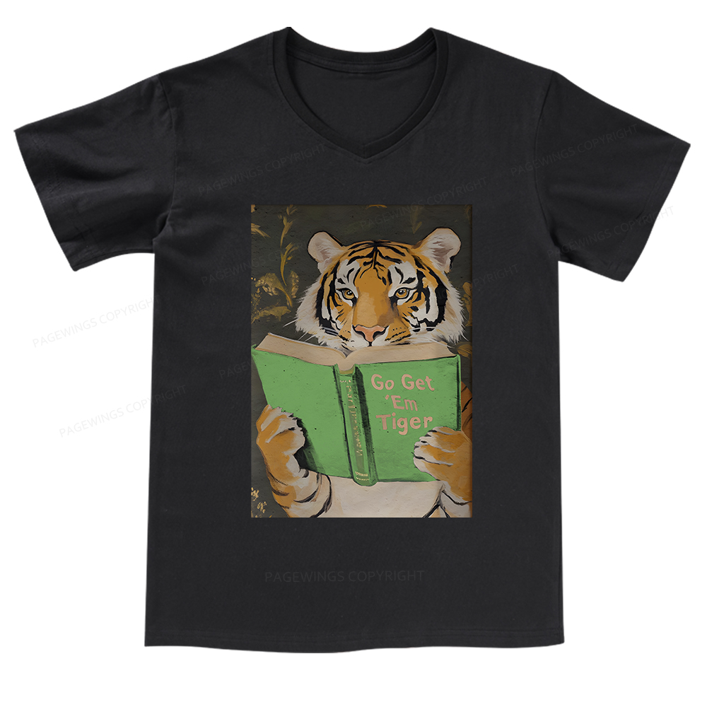 Pagewings Motivational Tiger Reading V-neck T-shirt