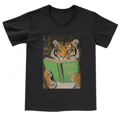 Pagewings Motivational Tiger Reading V-neck T-shirt