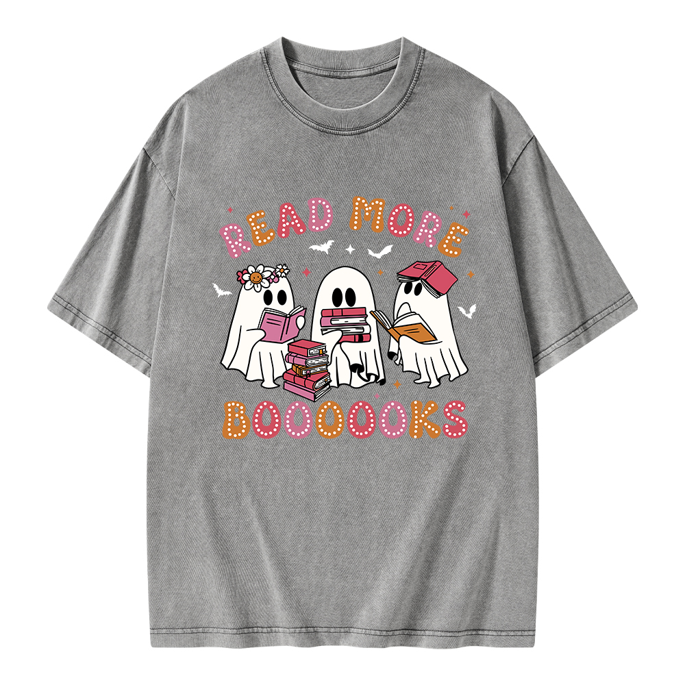 Pagewings Cute Ghost Book Read More Books Unisex Washed T-shirt