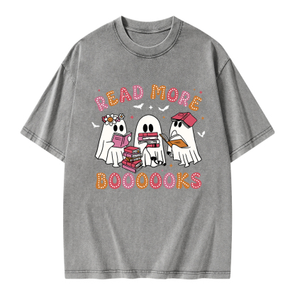 Pagewings Cute Ghost Book Read More Books Unisex Washed T-shirt