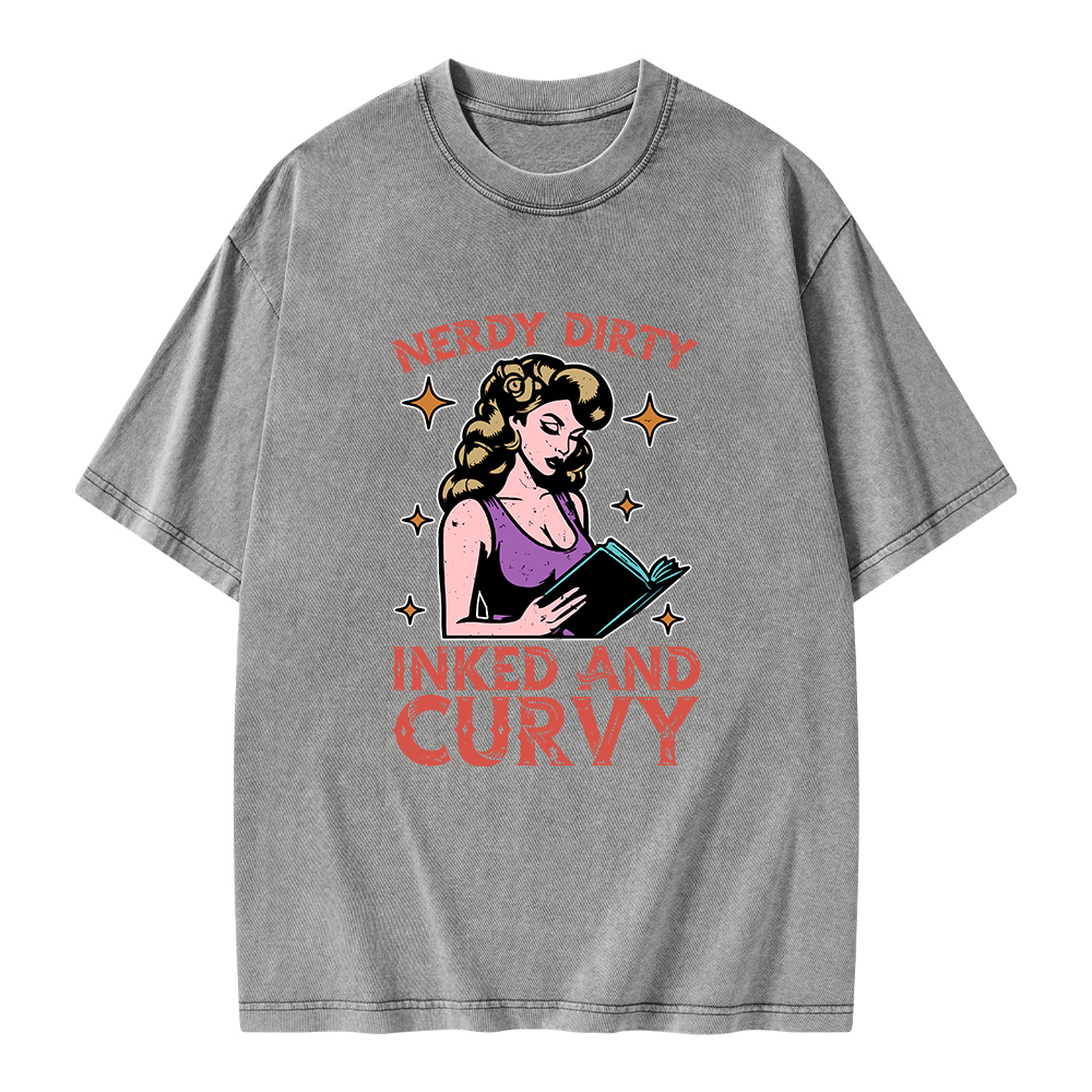 Pagewings Reading Nerdy Dirty Inked And Curvy Unisex Washed T-shirt