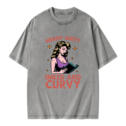 Pagewings Reading Nerdy Dirty Inked And Curvy Unisex Washed T-shirt