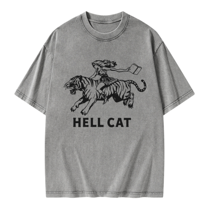 Pagewings Cowgirl Hell Cat  Unisex Washed T-shirt