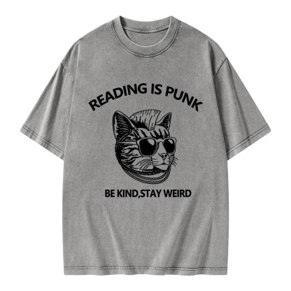 Pagewings Reading Is Punk Be Kind Stay Weird Unisex Washed T-shirt