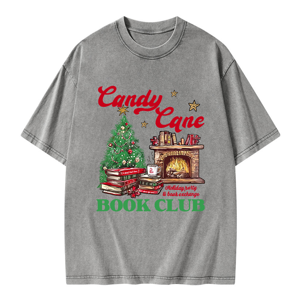 Pagewings Candy Cane Christmas Book Club Unisex Washed T-shirt