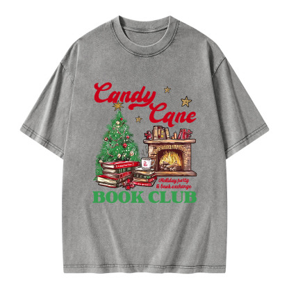 Pagewings Candy Cane Christmas Book Club Unisex Washed T-shirt