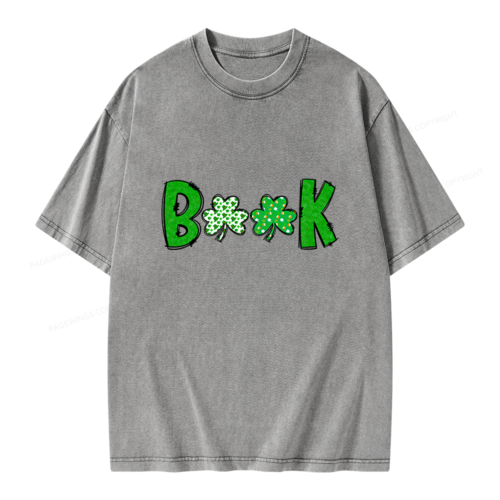 Shamrock Book St Patricks Day Unisex Washed T-shirt