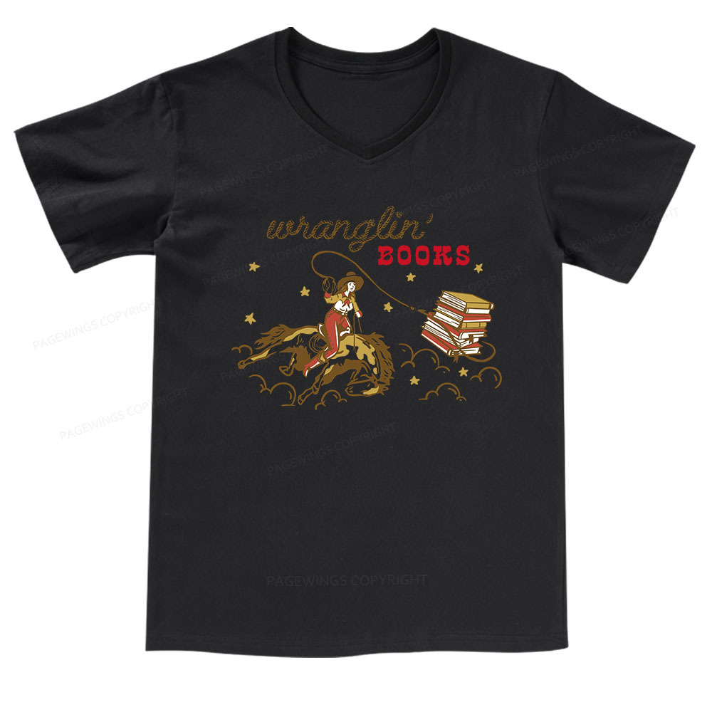 Pagewings Wranglin' Books V-neck T-shirt