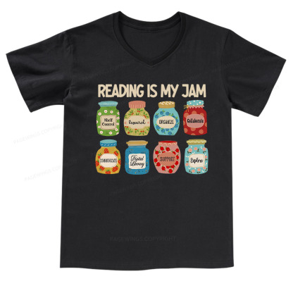 Pagewings Reading is My Jam Bookworm V-neck T-shirt