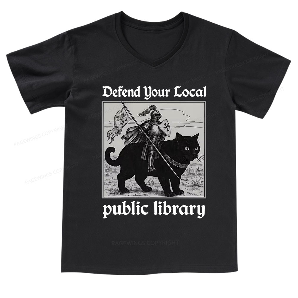 Pagewings Defend Your Local public library V-neck T-shirt