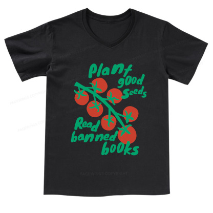 Pagewings Plant Good Seeds Read Banned Books V-neck T-shirt