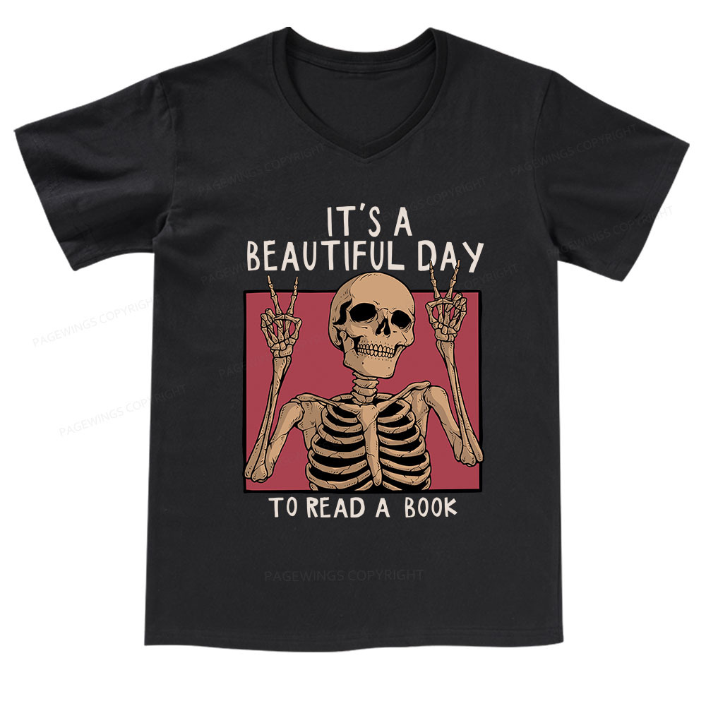 Pagewings It's A Beautiful Day To Read A Book V-neck T-shirt