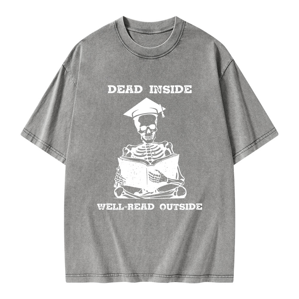 Pagewings Dead Inside Well-Read Outside Unisex Washed T-shirt