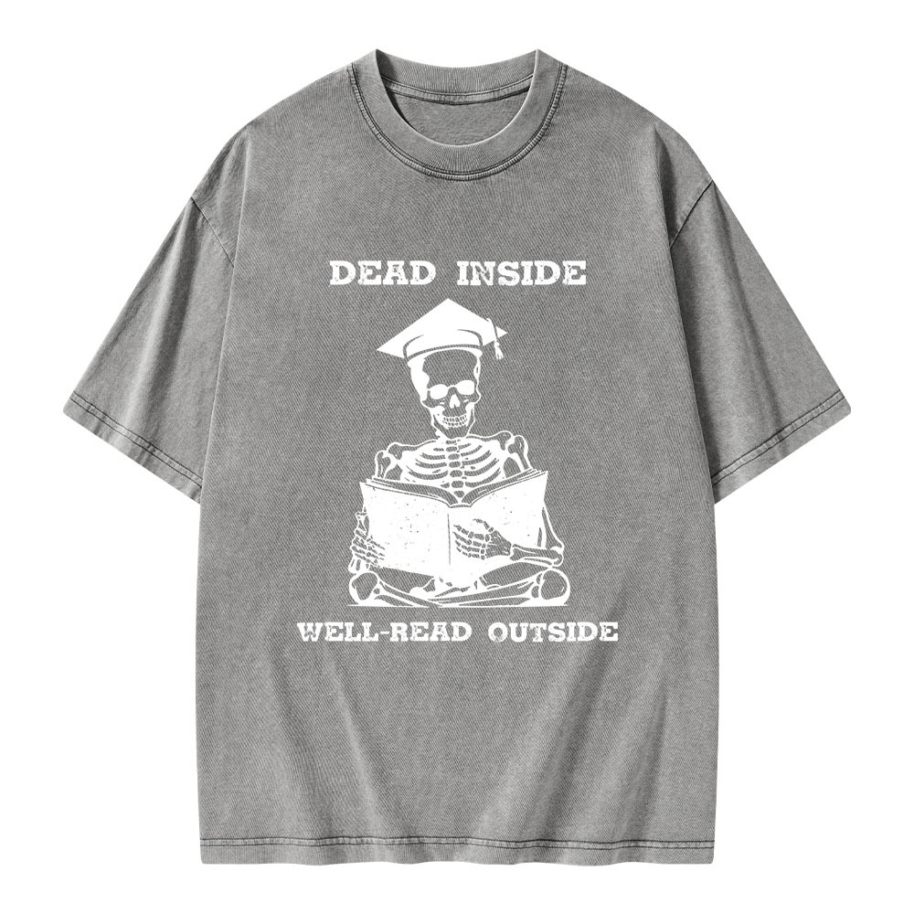 Pagewings Dead Inside Well-Read Outside Unisex Washed T-shirt