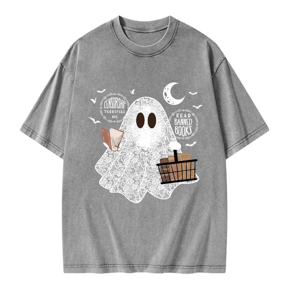 Pagewings Bookish Cute Lace Ghost Halloween Unisex Washed T-shirt