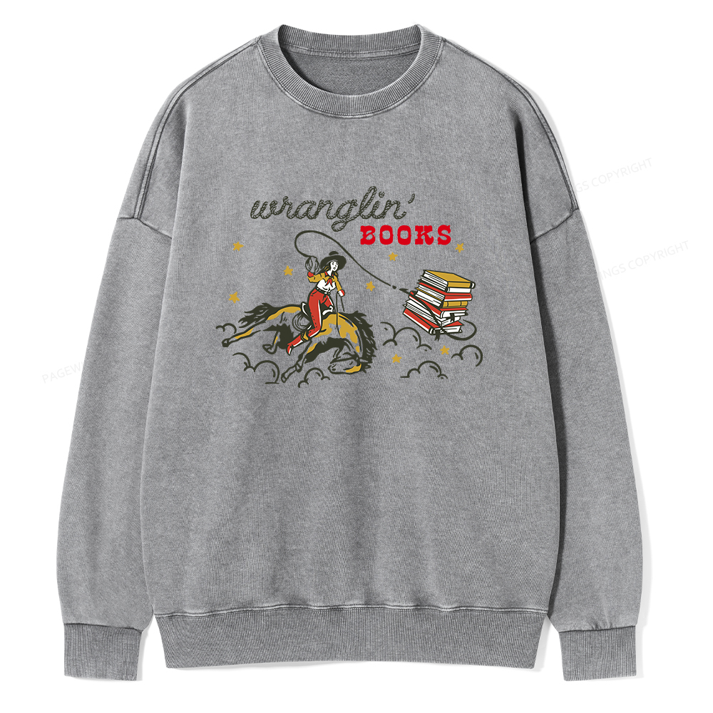 Pagewings Wranglin' Books Unisex Washed Sweatshirt