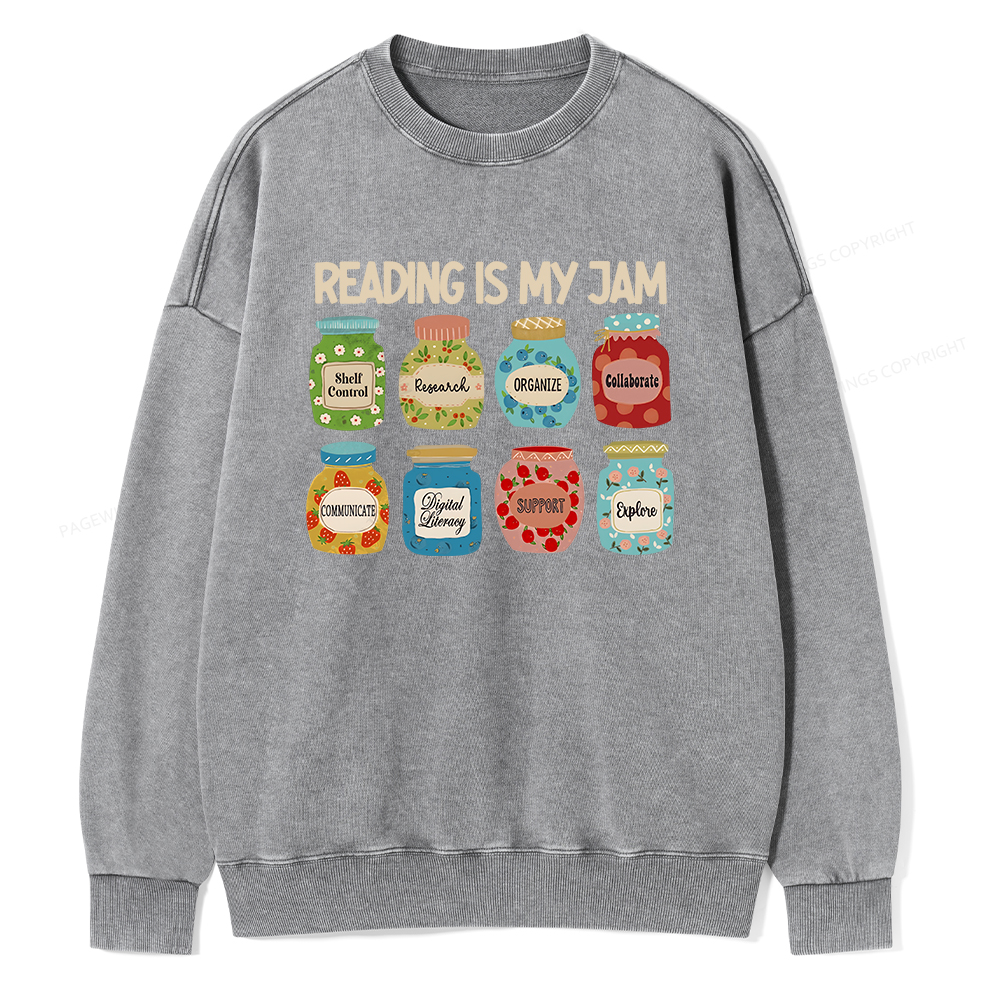 Pagewings Reading is My Jam Bookworm Unisex Washed Sweatshirt