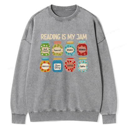 Pagewings Reading is My Jam Bookworm Unisex Washed Sweatshirt