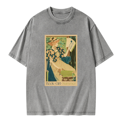 Pagewings Book Girl Summer Unisex Washed T-shirt