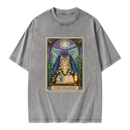 Pagewings The Reader Cat Tarot CardsUnisex Washed T-shirt
