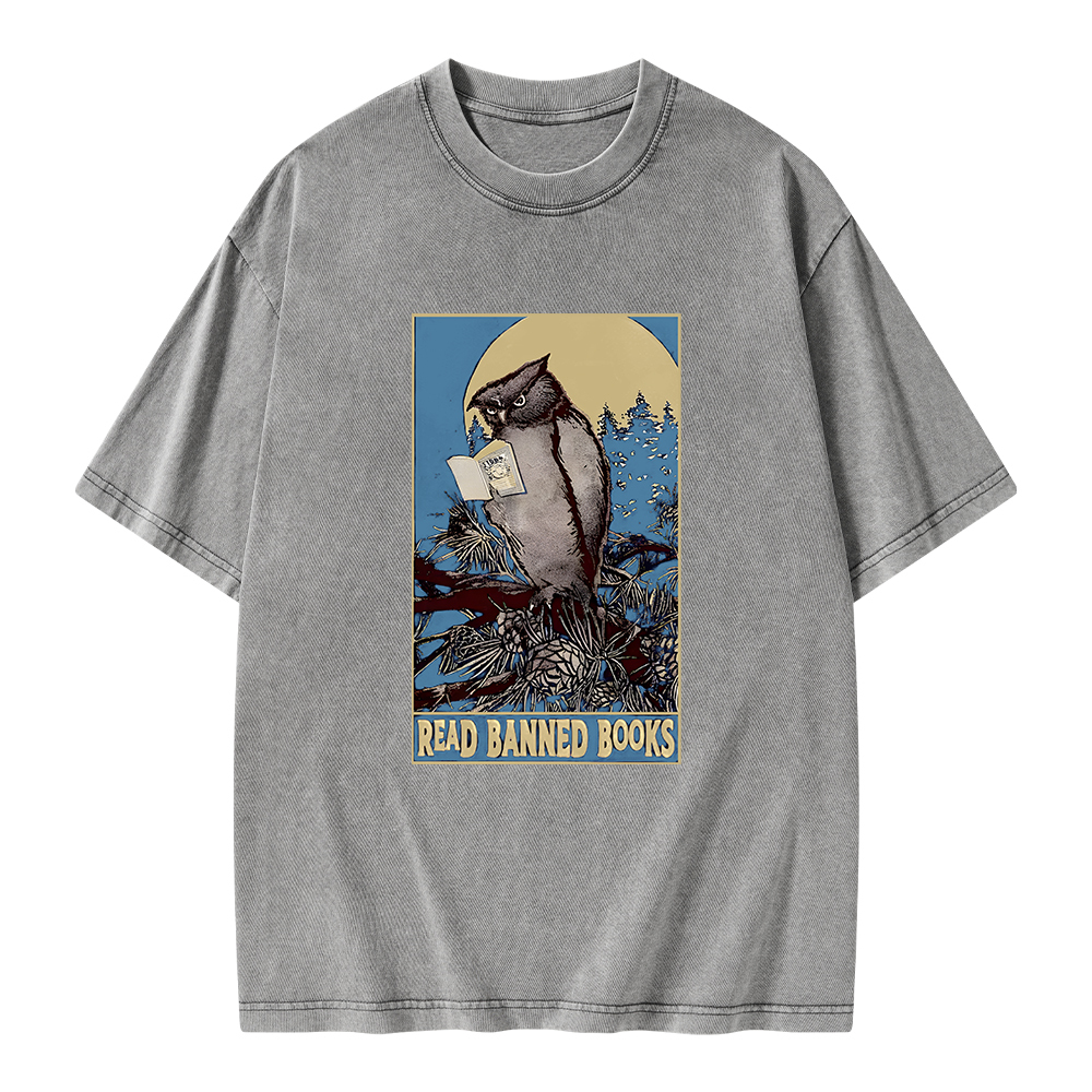 Pagewings Owl Read Banned Books Unisex Washed T-shirt