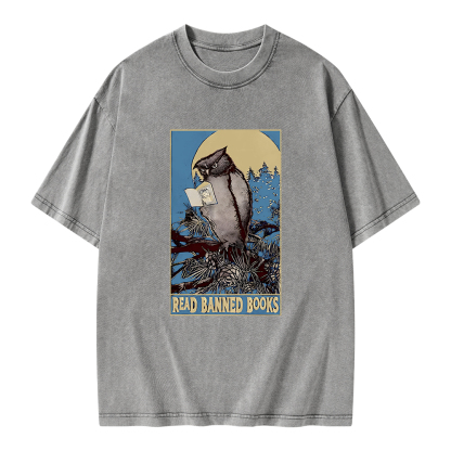 Pagewings Owl Read Banned Books Unisex Washed T-shirt