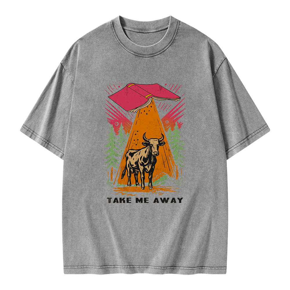 Pagewings Take Me Away Cow Unisex Washed T-shirt