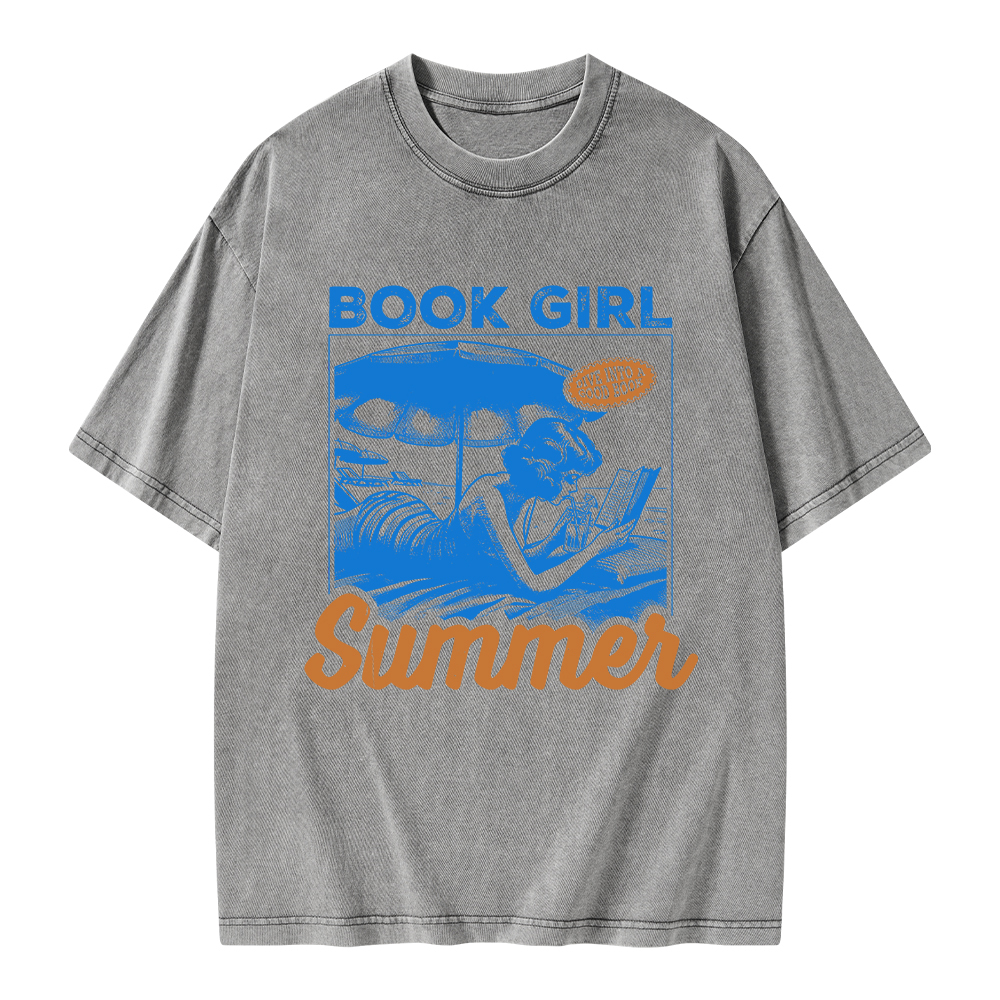 Pagewings Book Girl Summer Unisex Washed T-shirt