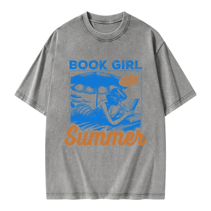 Pagewings Book Girl Summer Unisex Washed T-shirt