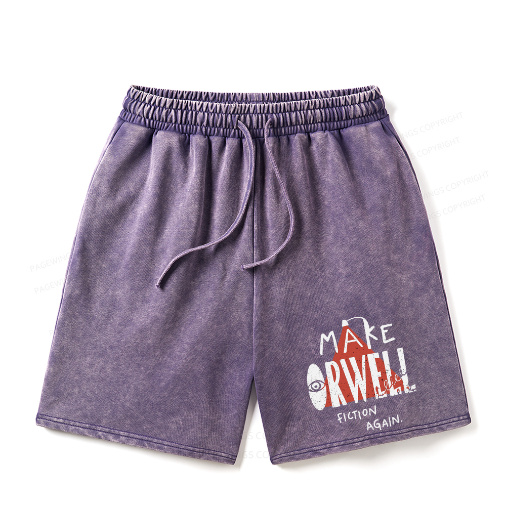 Pagewings Make Orwell Fiction Again Unisex Washed Shorts