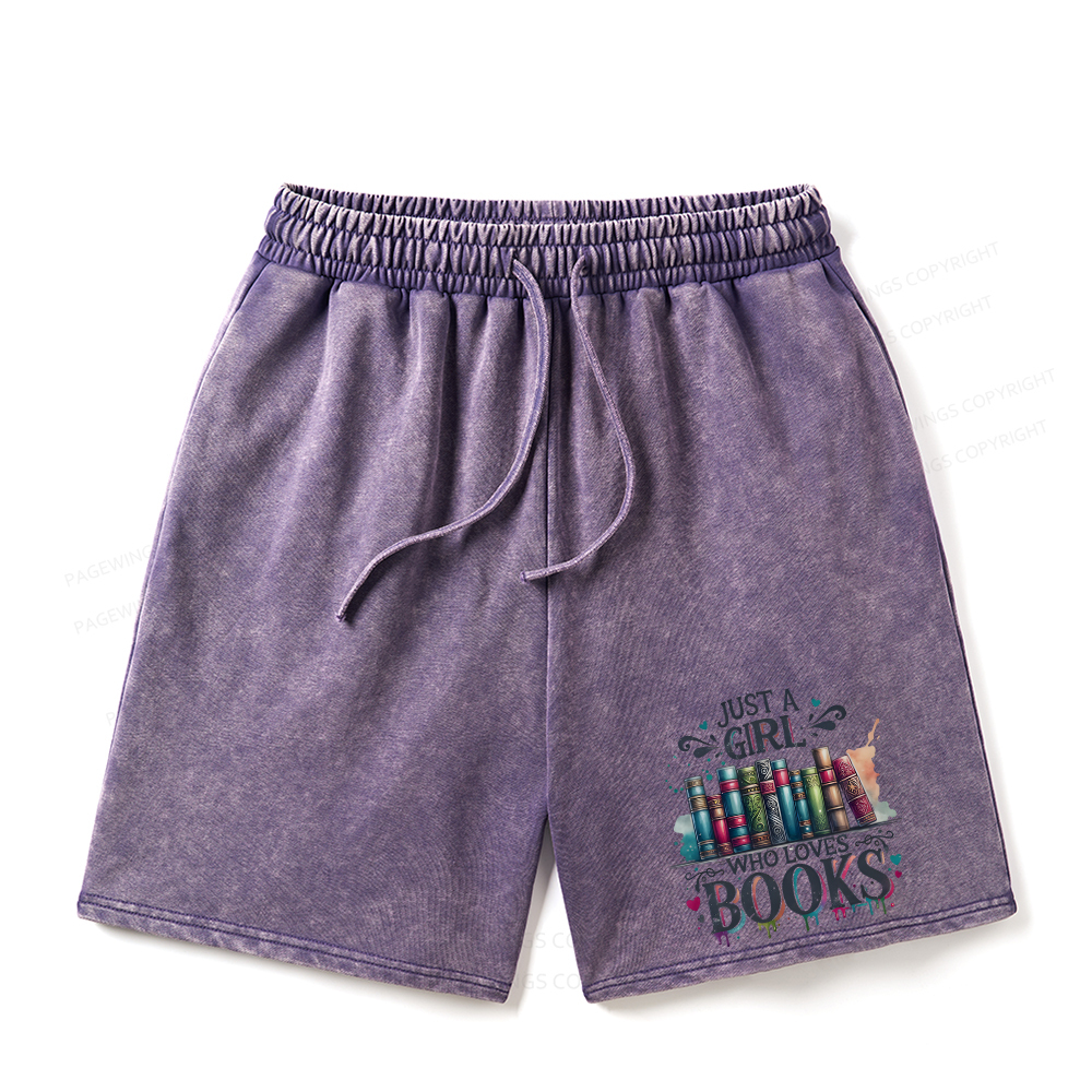 Pagewings Just A Girl Who Loves Books Unisex Washed Shorts