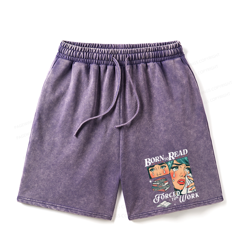 Pagewings Born To Read Bookish Unisex Washed Shorts