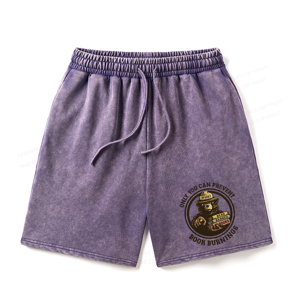 Pagewings Only You Can Prevent Book Burnings Unisex Washed Shorts