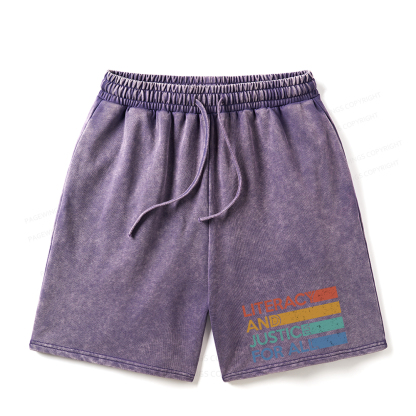 Pagewings Literacy and Justice For All Unisex Washed Shorts