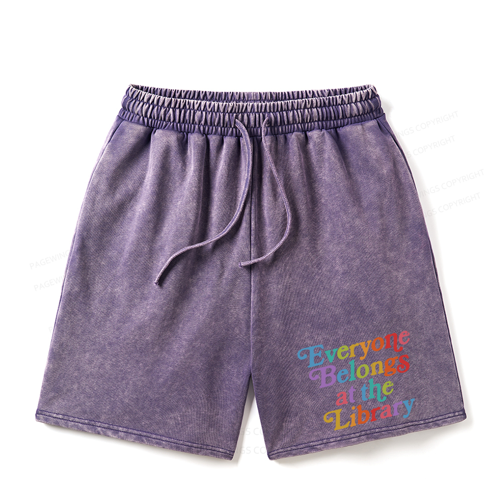 Pagewings Everyone belongs at the library Unisex Washed Shorts