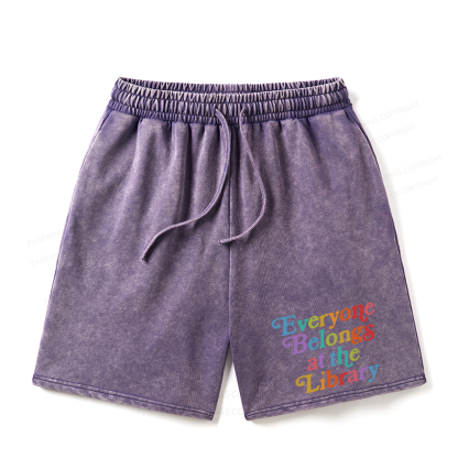 Pagewings Everyone belongs at the library Unisex Washed Shorts