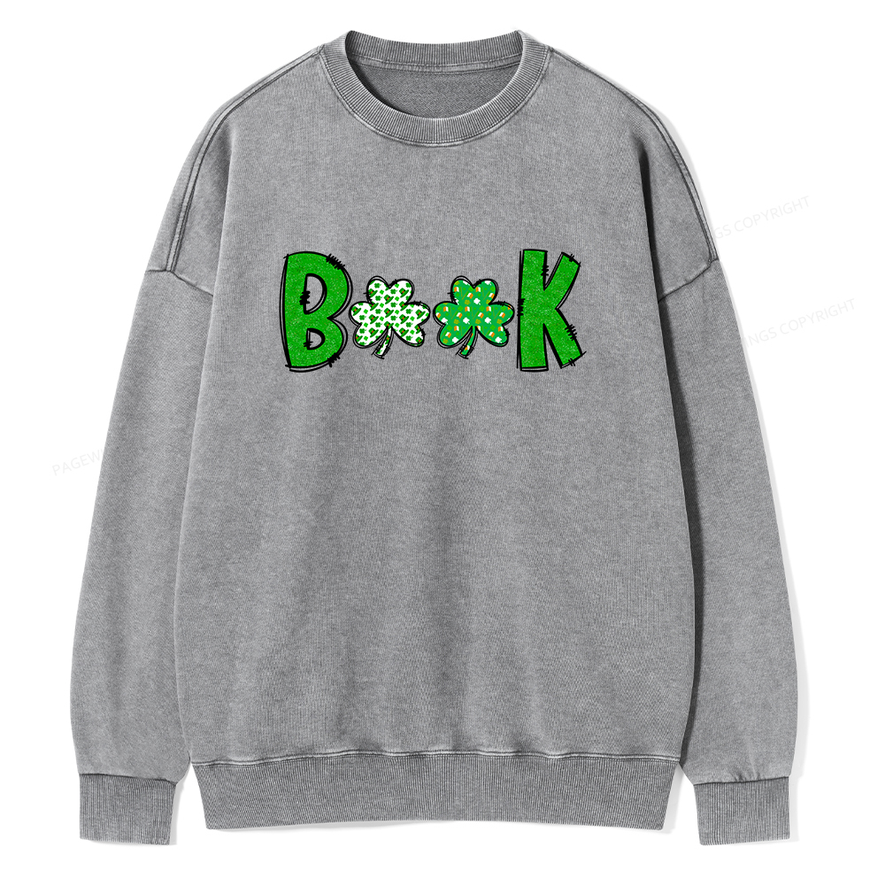 Shamrock Book St Patricks Day Unisex Washed Sweatshirt