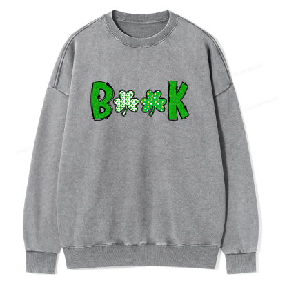 Shamrock Book St Patricks Day Unisex Washed Sweatshirt