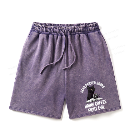 Pagewings Read Books Drink Coffee Fight Evil Unisex Washed Shorts