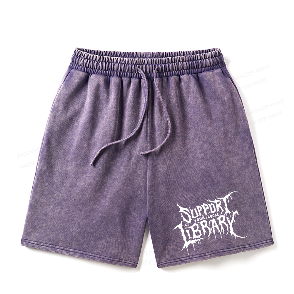 Pagewings Support Your Local Library Unisex Washed Shorts