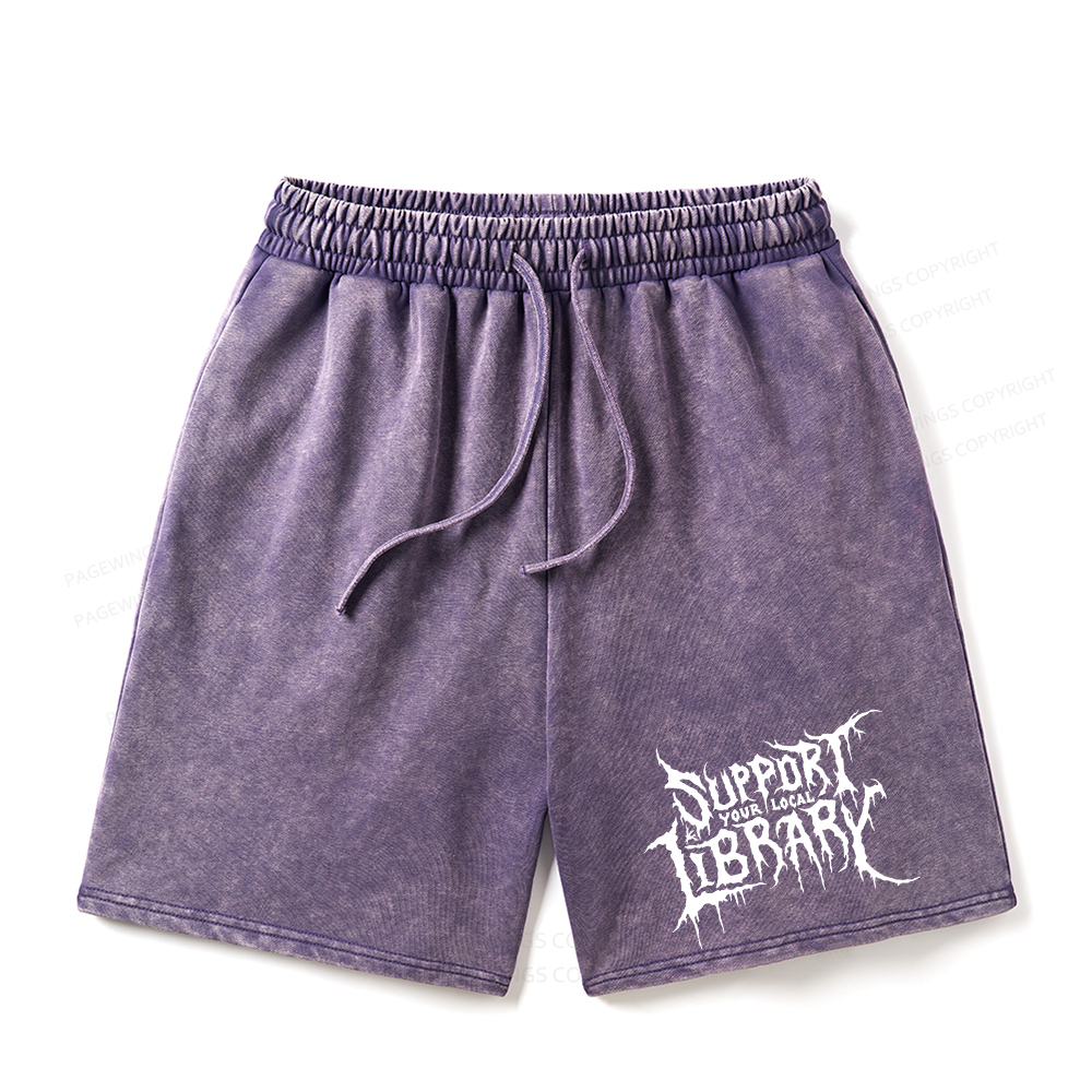 Pagewings Support Your Local Library Unisex Washed Shorts