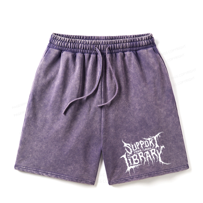 Pagewings Support Your Local Library Unisex Washed Shorts