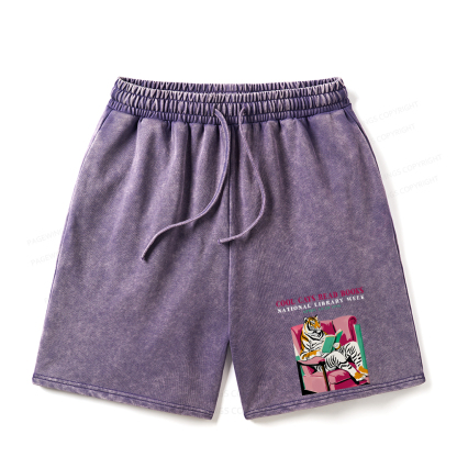 Pagewings Library Week Poster 1996 Unisex Washed Shorts